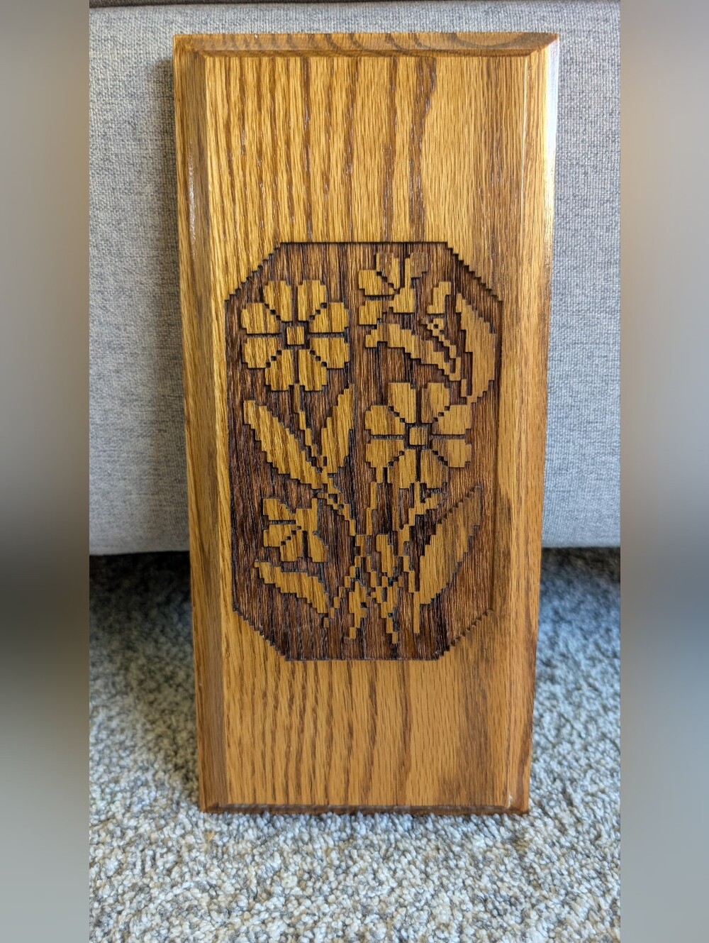 Vintage Carved Wood Floral Wall Plaque 11"x5" Flower Folk Art Rustic Decor